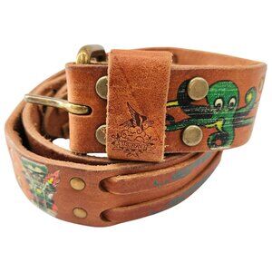 Vintage Ed Hardy Y2K Leather Belt Octopus Motorbike U.S. Navy Logo #EH0037